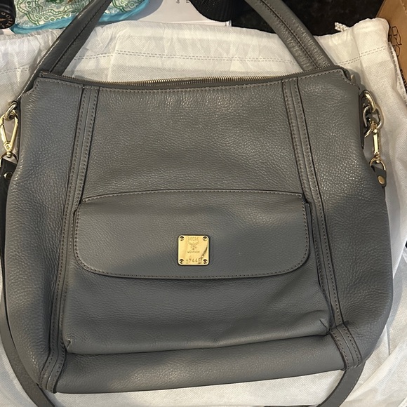 MCM Gray Leather Shoulder Bag
